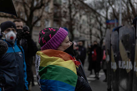 13 december 2020 - Warsaw, Poland - anti-government protests in the streets of the capitalのeditorial素材
