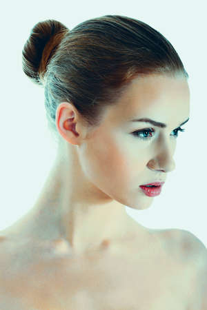 Futuristic portrait of young woman.の写真素材