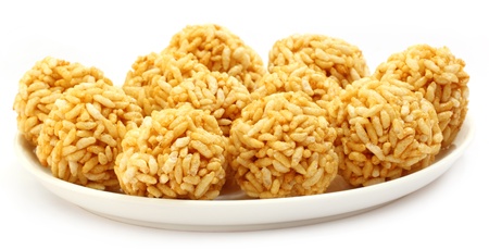 Puffed rice balls with molasses of Indian subcontinentの写真素材