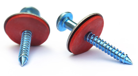 Screw with washer over white backgroundの写真素材