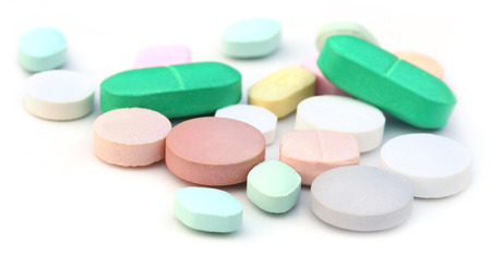 Multicolor tablets over white backgroundの写真素材