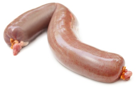 Raw sausage over white backgroundの写真素材