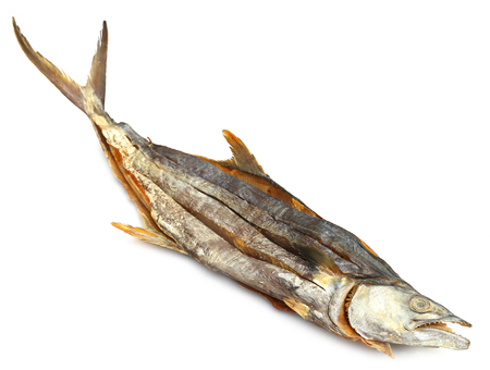 Dried salmon fish over white backgroundの写真素材
