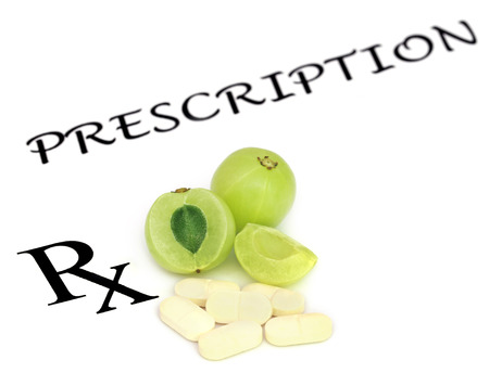 Amla fruits with pills in a prescriptionの写真素材