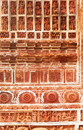 Terracotta Design in wall of popular Kantajew Temple of 18 Century in Bangladeshのeditorial素材