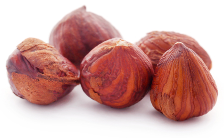 Hazelnut isolated over white backgroundの写真素材