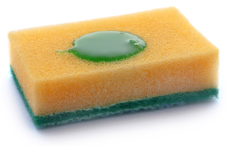 Kitchen sponge with scotch brite over white backgroundの写真素材