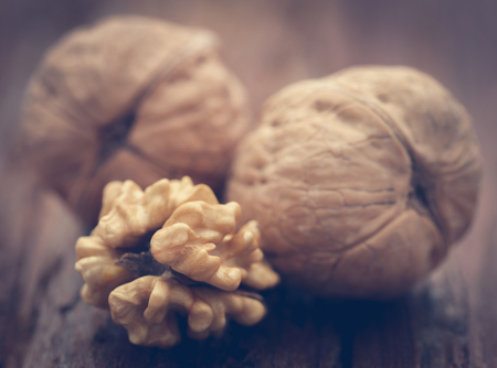 Walnut closeup on natural surfaceの写真素材