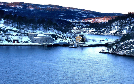 Beautiful view of Oslo Fjord in winterの写真素材