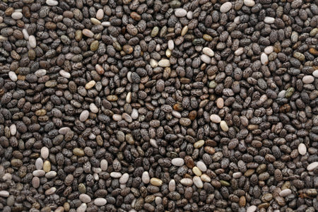 Organic Chia Seed, super food as backgroundの写真素材