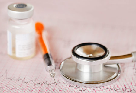 Syringe vial on printed electrocardiograph