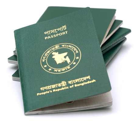 Passports of Bangladesh over white backgroundの写真素材