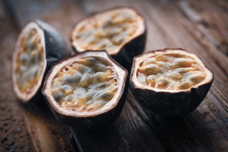 Passion fruits on natural surface