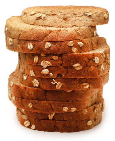 Oat rye bread fresh and sliced over white background