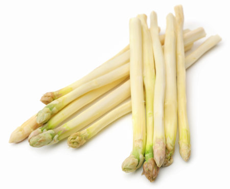German White Asparagus peeled over whiteの写真素材