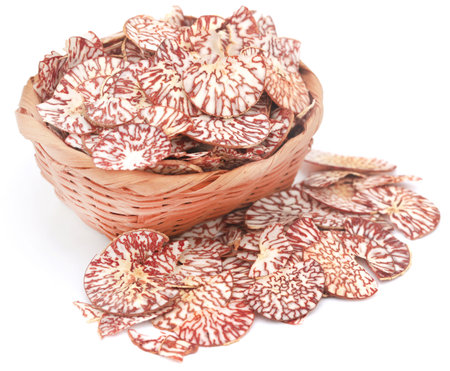 Sliced betel nut over white backgroundの写真素材