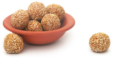 Sesame caramel laddu very popular in Indian subcontinentの写真素材