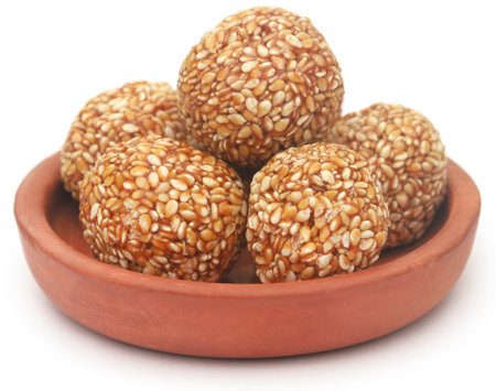 Sesame caramel laddu very popular in Indian subcontinentの写真素材