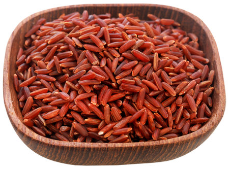Organic red Jasmine rice, a very nutritious foodの写真素材