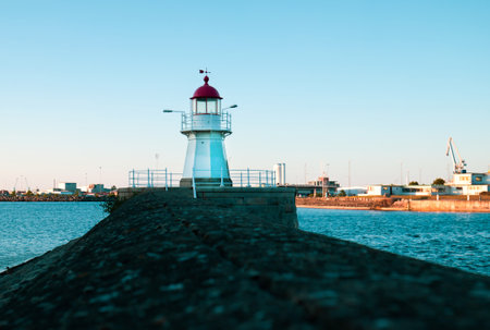 Old lighthouse in Malmo of Sweden at late afternoonの写真素材
