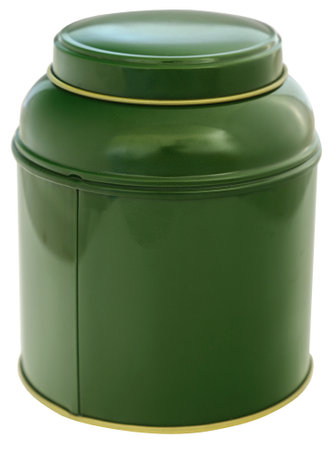 Green tea container closeup and isolatedの写真素材