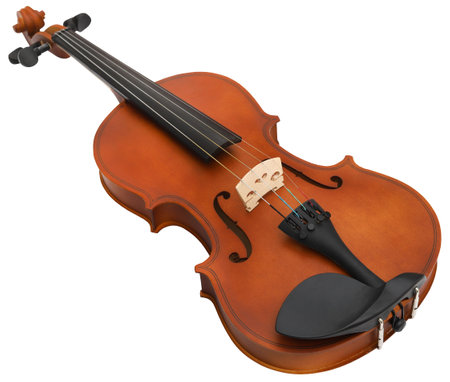 Closeup of a wooden Violin isolatedの写真素材