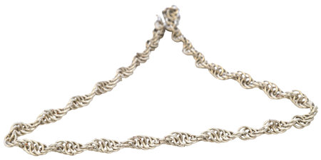 Silver necklace chain closeup and isolatedの写真素材