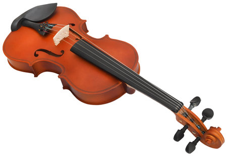 Musical instrument Violin made of wood isolatedの写真素材