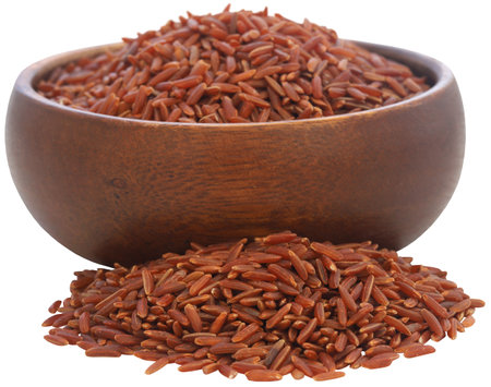 Red Jasmine rice in a wooden bowlの写真素材