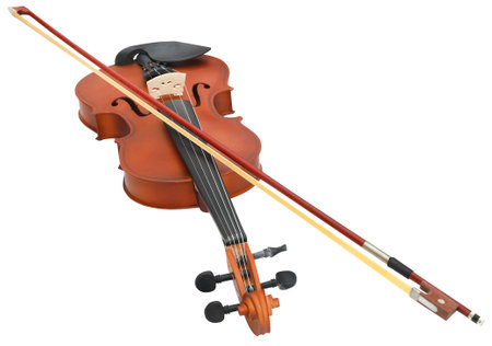 Musical instrument Violin made of wood isolatedの写真素材