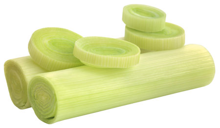 Fresh organic leek stems isolatedの写真素材