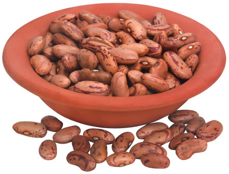 Pinto bean or speckled bean in a clay bowlの写真素材