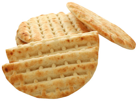 Greek pita bread or flatbread closeup and isolatedの写真素材