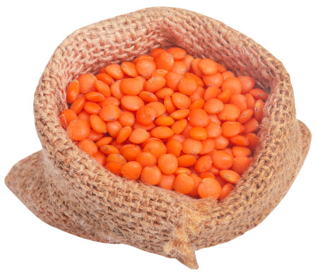 Some fresh lentil in jute sack bagの写真素材