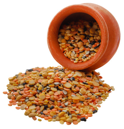 Mixed daal in a clay pottery bowlの写真素材