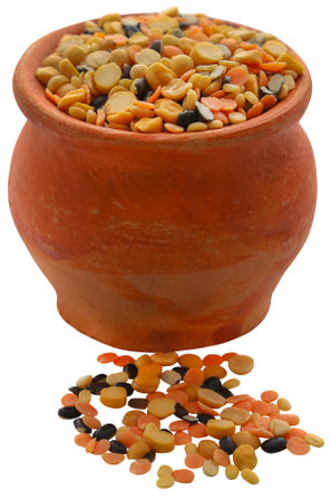 Mixed daal in a clay pottery bowlの写真素材