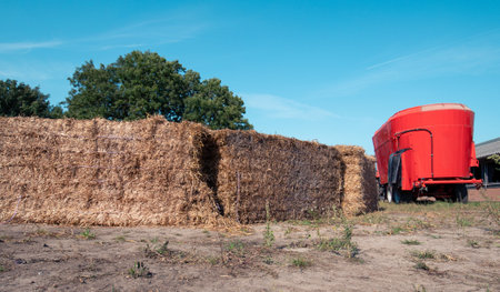 Milk carrying vehicle in a Danish agricultural farm on a sunny dayの写真素材