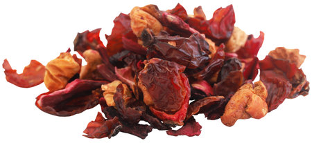 Herbal tea of roselle, rose hips and apple for preparationの写真素材