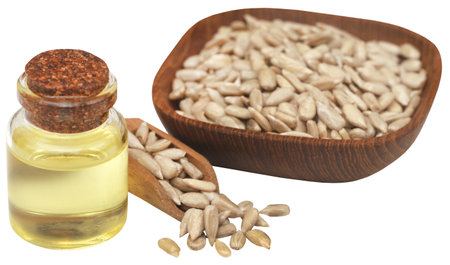 Sunflower seed with oil in a glass jarの写真素材
