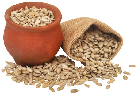 Sunflower seeds peeled and ready to cunsumeの写真素材