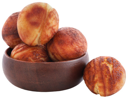 Popular Dansih pancake balls or aebleskiver in a bowlの写真素材