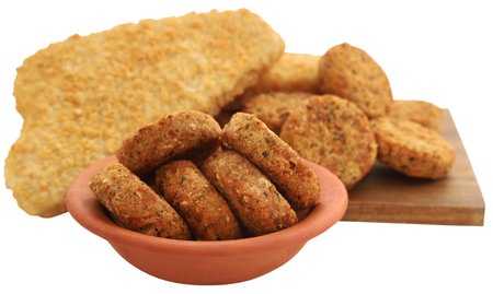 Crispy fish fillet with vegetable falafel a delicious cuisineの写真素材