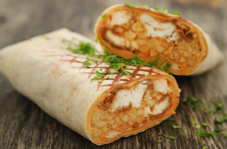 Crispy Tacos on wooden surfaceの写真素材