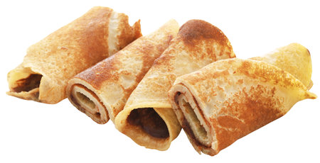 Rolled chocolate pancake, savory and freshly madeの写真素材