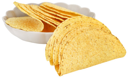Taco shell, crispy ready to make savory taco isolatedの写真素材