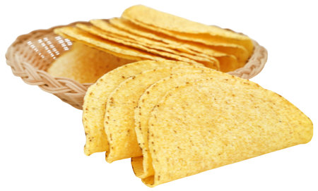 Taco shell, crispy ready to make savory taco isolatedの写真素材