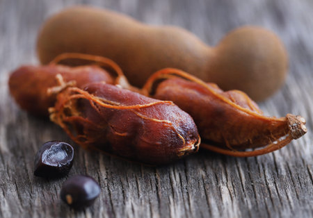 Sweet tamarind fresh and organic on natural surfaceの写真素材