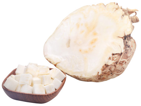 Celery root pieces in a bowl closeupの写真素材