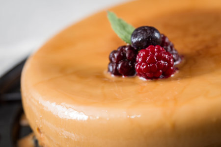 CREME CARAMEL WITH BERRIESの写真素材