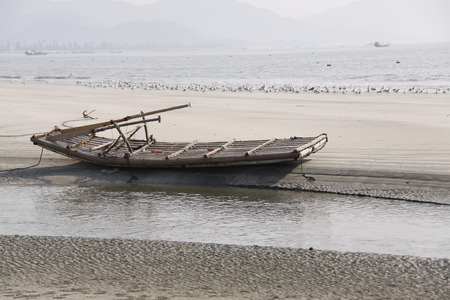 A boat on the beachの写真素材